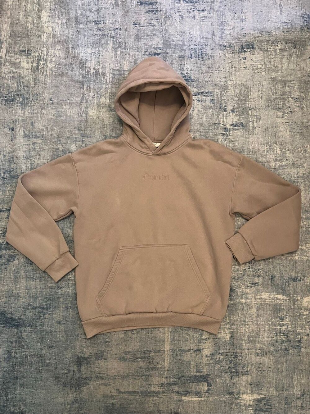 Comfrt Tan Brown Oversized Signature Fleece Hoodie Unisex Large